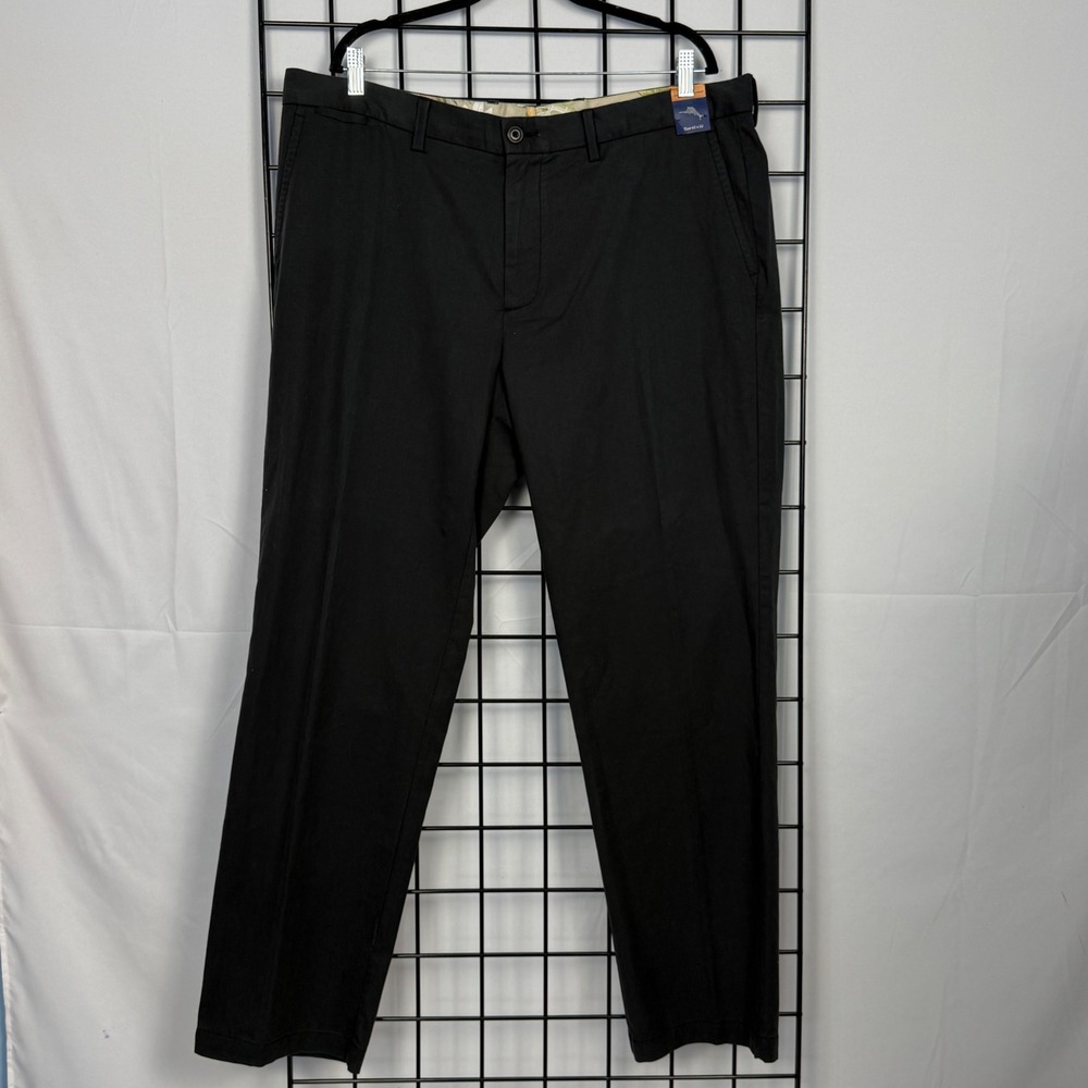 Tommy Bahama Pants Mens 40x32 Black Straight Chino Trouser Pleated Relaxed NWT